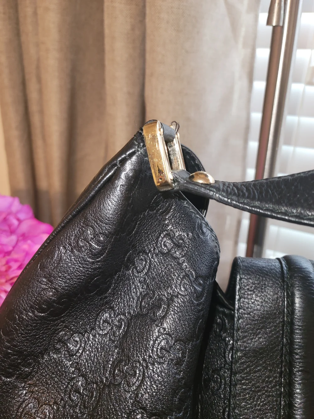 Gucci Black Embossed Monogram Hobo with Gold Plate